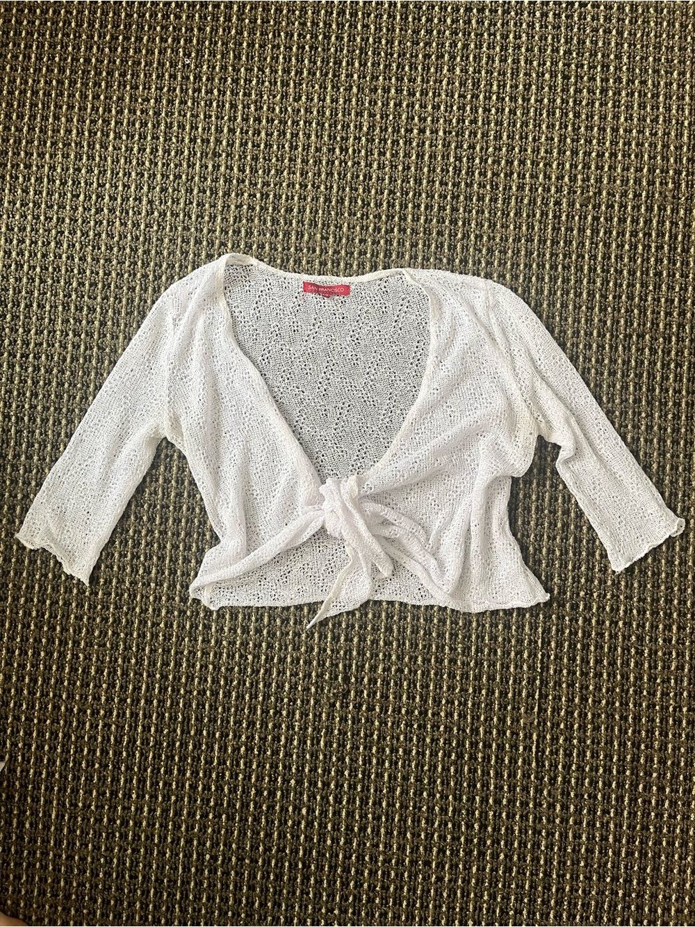 Women’s White Tie-Front Open Knit Top